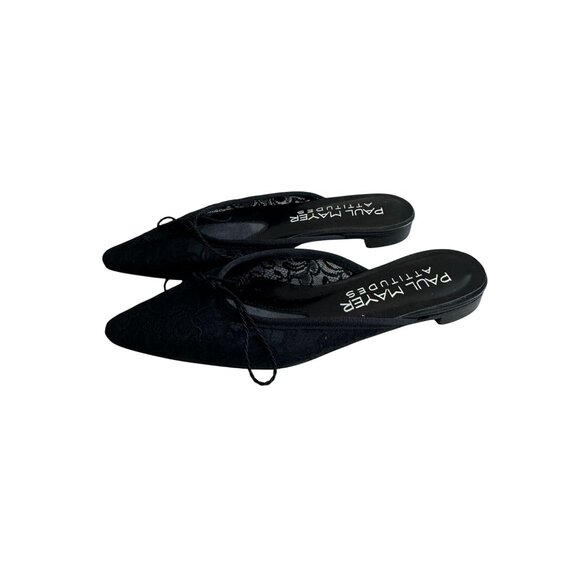 PAUL MAYER Attitudes Black Lace Bow Mules Flats Size 6 NEW NWOB - Picture 2 of 7